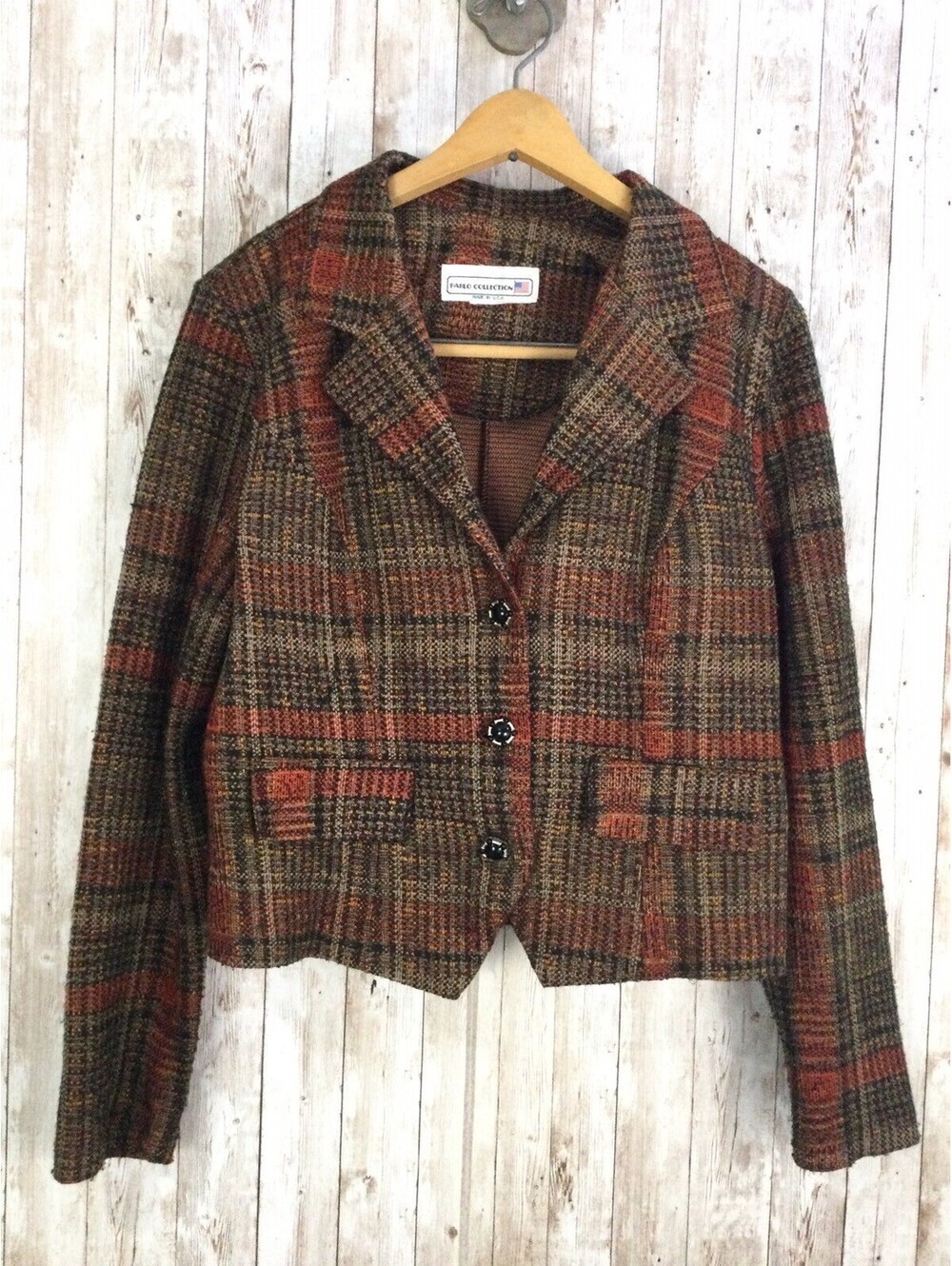 Vtg Pablo Collection Cropped Jacket Retro Blazer Earthy Tone M L